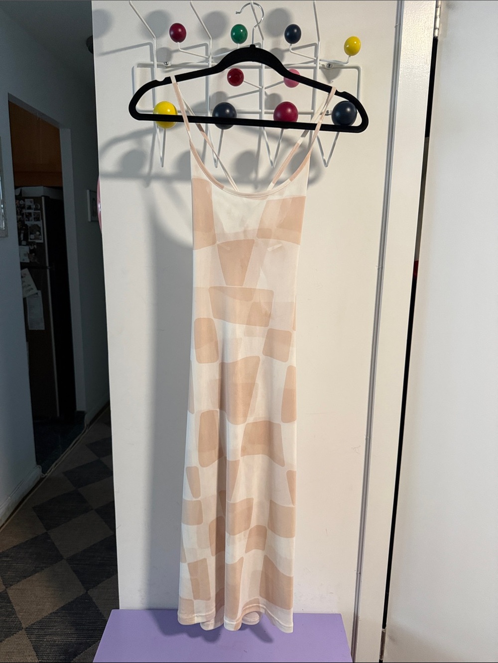 Find Me Now - Mesh Geometric Midi Slip Dress in Beige and Cream